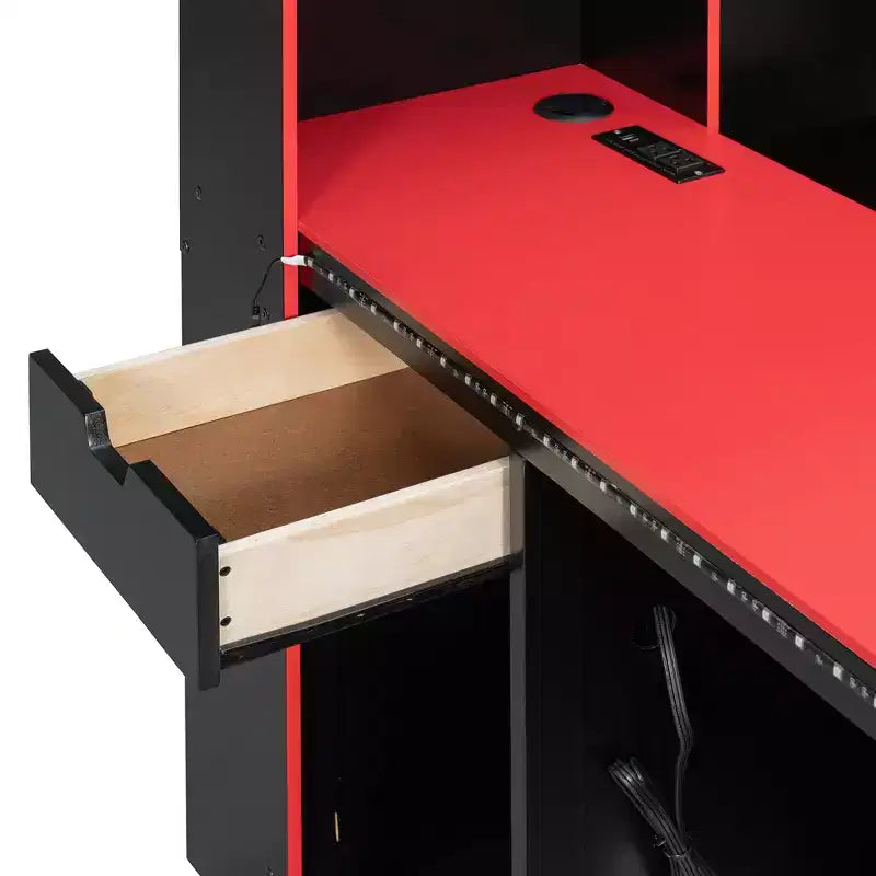 Łóżko dzienne Gamer Hub z biurkiem, oświetleniem RGB, stacją ładowania, szufladami do przechowywania i zagłówkiem z regałem na książki