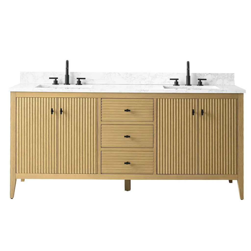 Vanity Art 72 badkamermeubel met dubbele wastafel en blad van composietmarmer