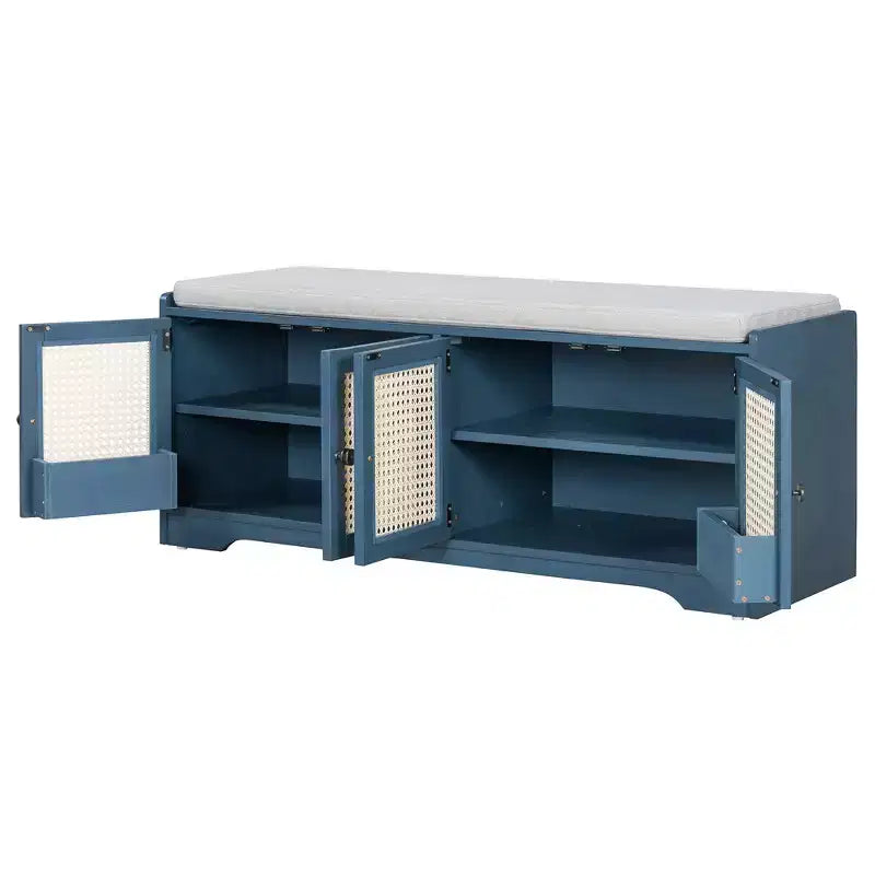Whisen Rustic Wood Storage Bench, Entryway Shoe Bench with Removable Cushion, Adjustable Shelves