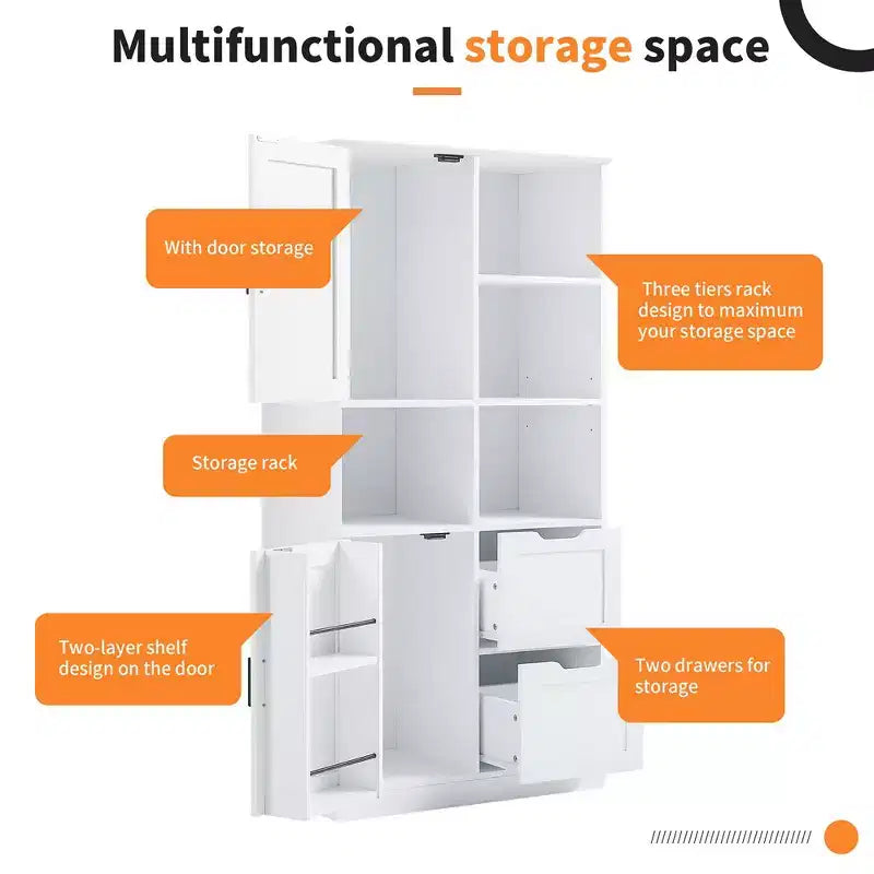 62'' Tall Bathroom Storage Cabinet, Freestanding Floor Storage Cabinet With Drawer & Adjustable Shelf, Pantry Storage Cabinet For Bathroom Living Room
