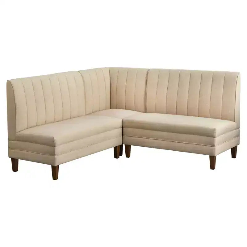 Lifestorey 4-teiliges Kerrington-Bankett-Esszimmer-Set mit Kanalsteppung, Walnuss/Creme: leinenähnlicher Stoff, Säulentisch