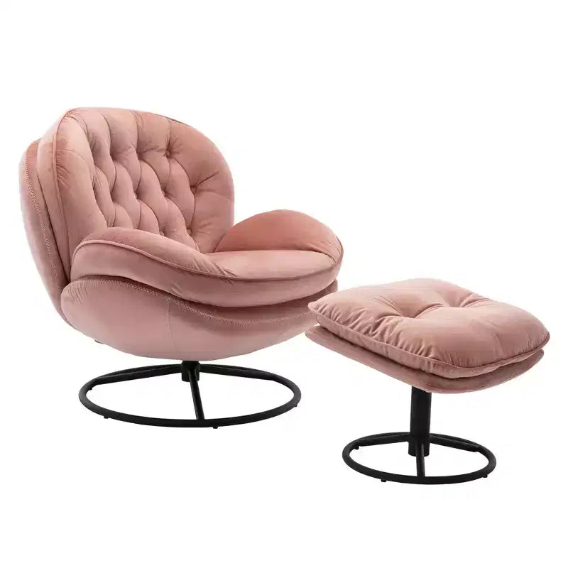 Okak Samt-Sessel mit Hocker, moderner armloser Wohnzimmersessel im Mid-Century-Stil, weicher und bequemer Sessel zum Fernsehen und Spielen