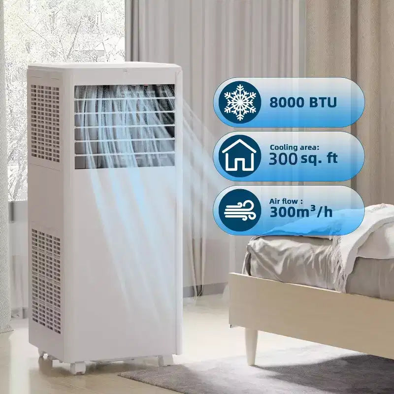 8K BTU Portable Air Conditioner - 3-in-1 Cooling, Dehumidifier & Fan for 350 Sq Ft with Sleep Mode & 1-Year Warranty