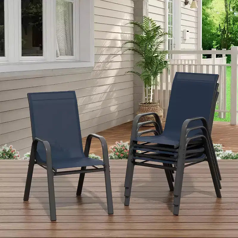 Patio Chairs,Outdoor Stackable Dining Chairs Set of 4/6 All Weather Lightweight Textilene Outdoor Chair Sets with Armrests for Backyard,Pool Deck