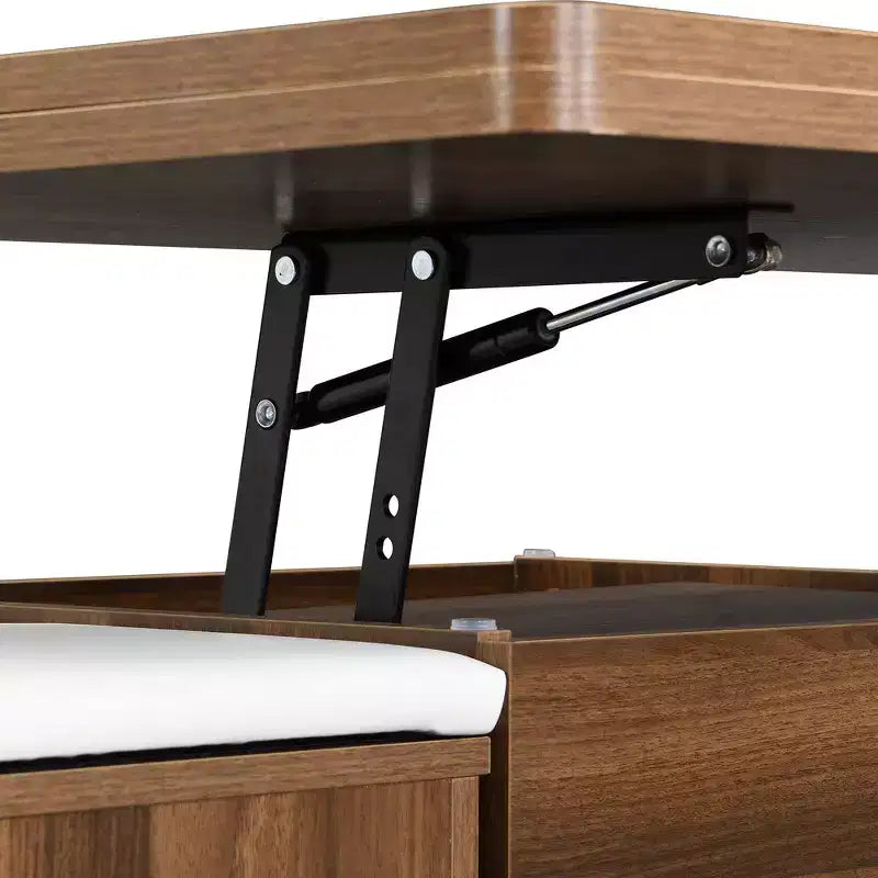 Table basse moderne multifonctionnelle relevable avec rangement dissimulé, 4 tabourets et roulettes, idéale pour les espaces de vie modernes