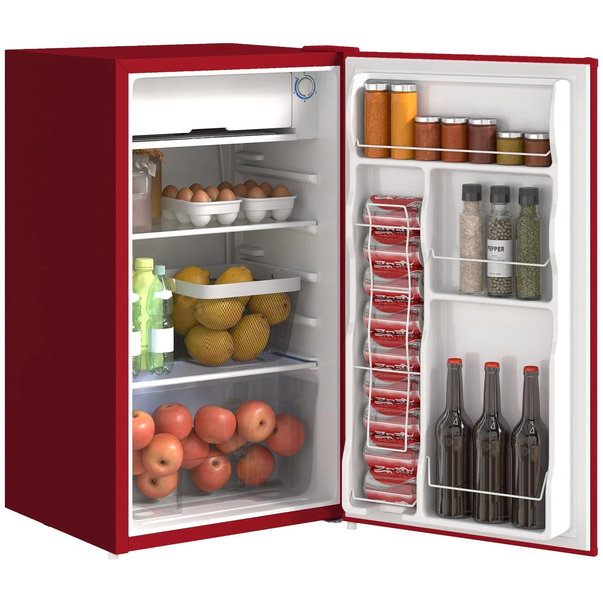 HOMCOM 3.2 Cu.Ft Mini Fridge with Freezer, Single Door Compact Refrigerator with Adjustable Thermostat for Bedroom