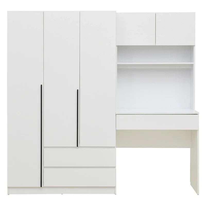 3-in-1 Wardrobe Closet with Vanity Desk, Desk Set, Bedroom Armoire with 2 Drawers 3-Door Storage Desk Wardrobe