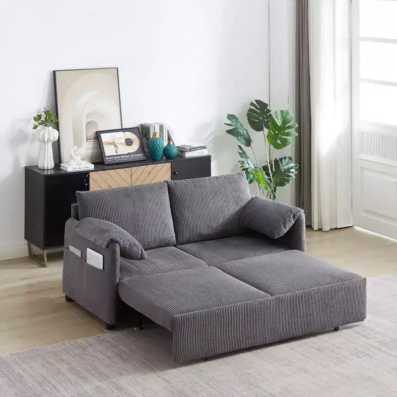 64.5 3-in-1 Convertible Corduroy Sleeper Sofa Bed with Pullout Bed