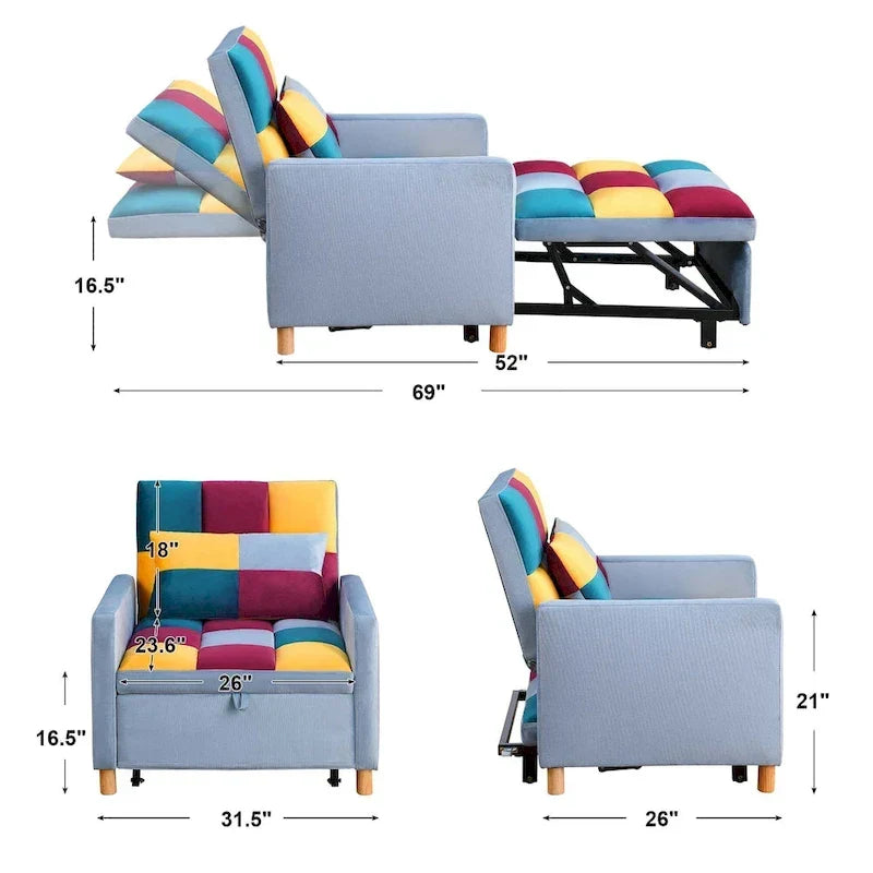 Aukfa Schlafsessel, umwandelbarer Einzelschlafsofa-Sessel mit Kissen