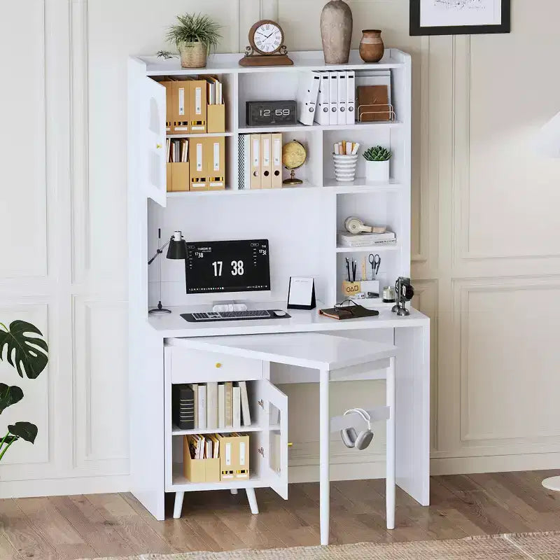 Escritorio de computadora de madera para oficina en casa Okak, con escritorio/silla y estantería, escritorio de estudio y escritura con almacenamiento para adolescentes y estudiantes