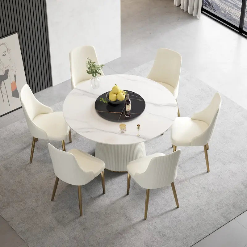 53 Round Dining Table for 6 with Sintered Stone Tabletop and Lazy Susan
