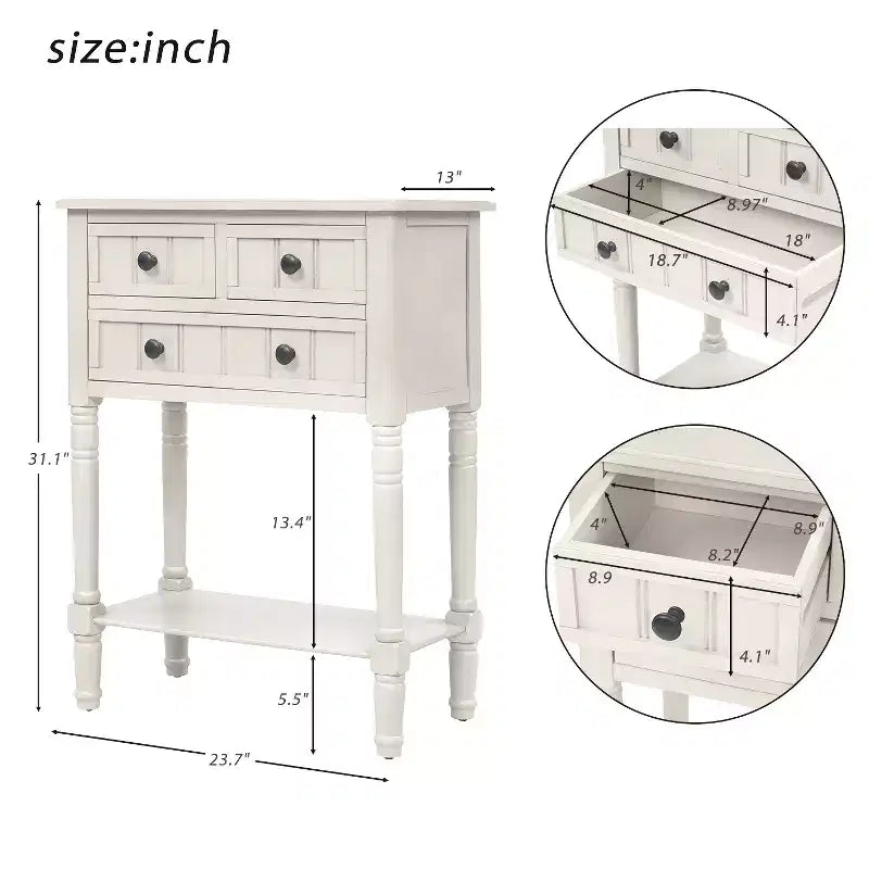 23.7in Narrow Console Table with 3 Drawers and Shelf, Sofa Table for Small Space Entryway or Living Room
