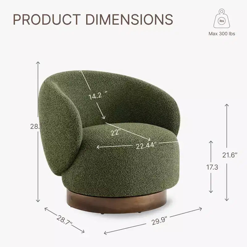Poltrona barrel girevole imbottita d'accento Spruce&Spring con base in legno