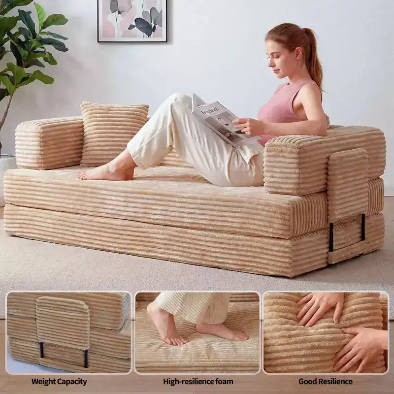 Sofá cama convertible 5 en 1 de 80,7, de pana, soporta 1200 lb, sin ensamblaje