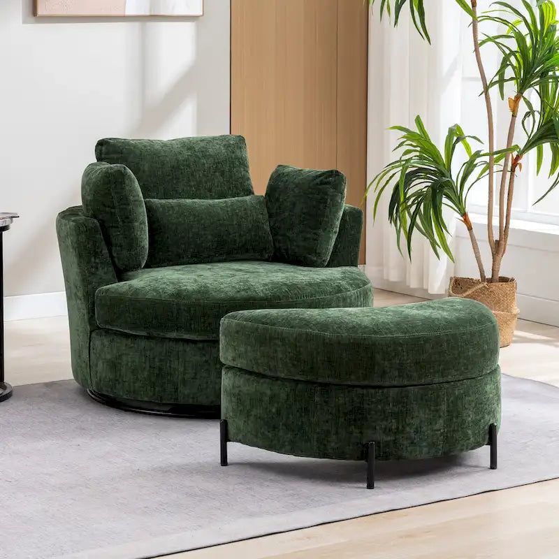 42,3W kárpitozott, forgatható fotel 4 párnával és félhold alakú tárolózsámollyal