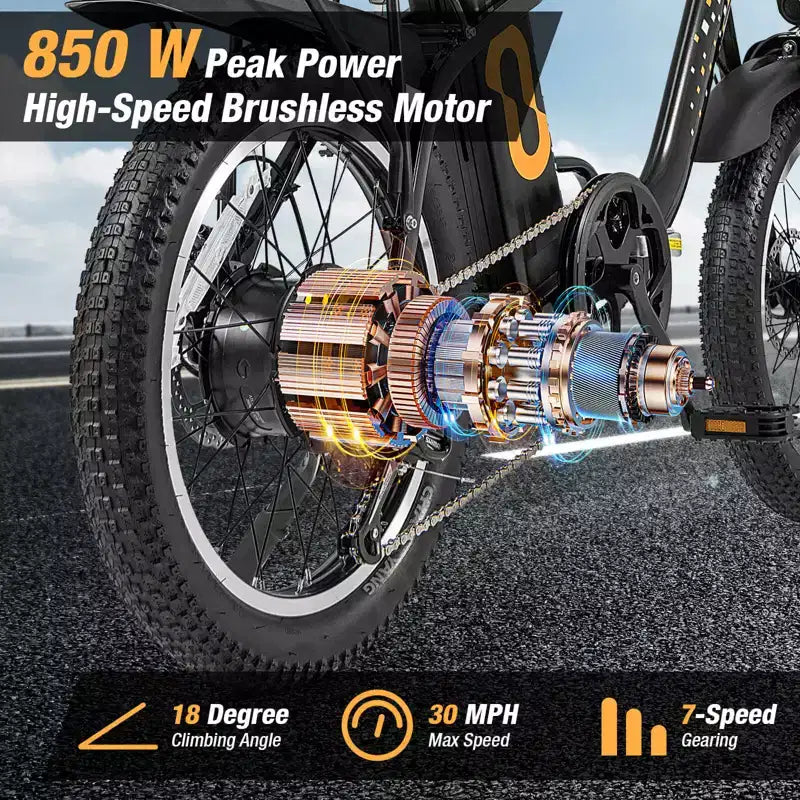 Costway összecsukható elektromos mountain bike felnőtteknek, 20 colos kövér gumikkal, 750 W-os kefe nélküli motorral, 54 V 13 Ah, UL2849