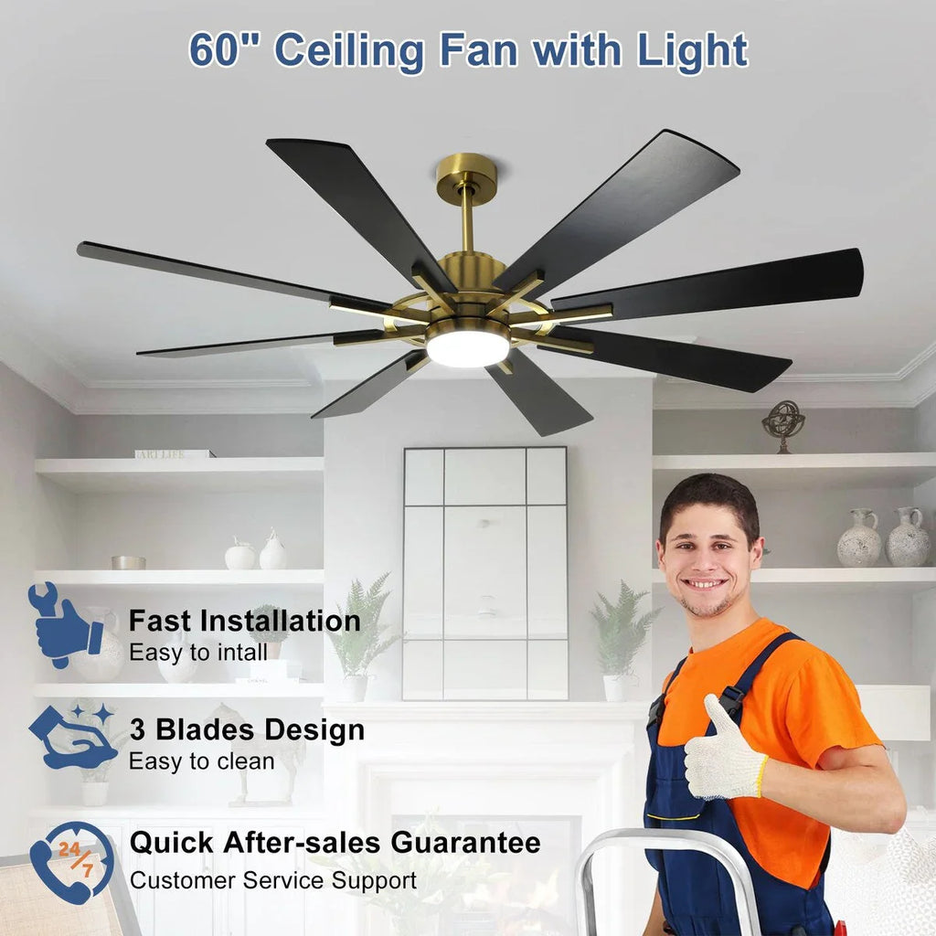 Ventilatore da soffitto con telecomando e luci, grande, con 8 pale in legno