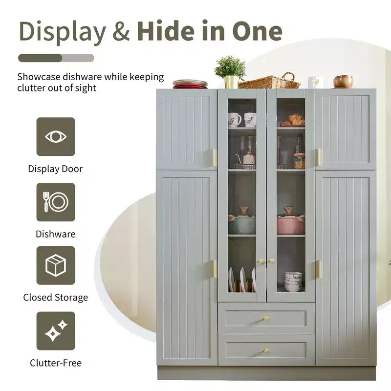 Dispensa da cucina indipendente Whisen alta 71'', grande mobile contenitore per sala da pranzo con credenza e buffet a 6 ante, ripiani regolabili