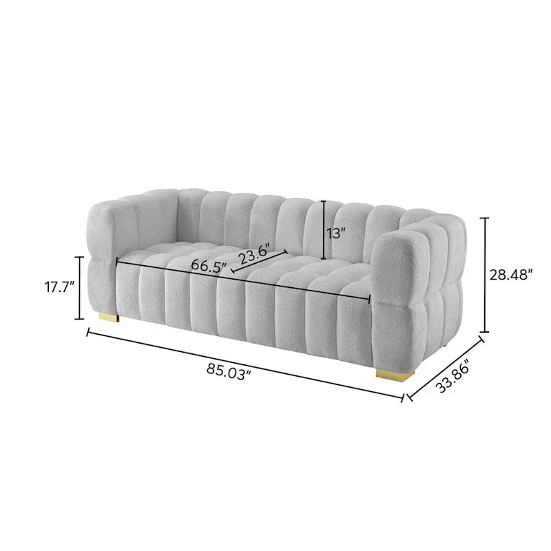 85 Modern Waffle Fabric Couch, Leisure Comfortable Sofa