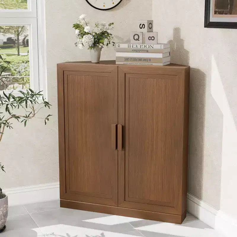 Mobile angolare Dovelina con ripiani regolabili, credenza, mobile portabottiglie e mobile da cucina e sala da pranzo con ante in legno - 31H x 31W, 36H x 31W