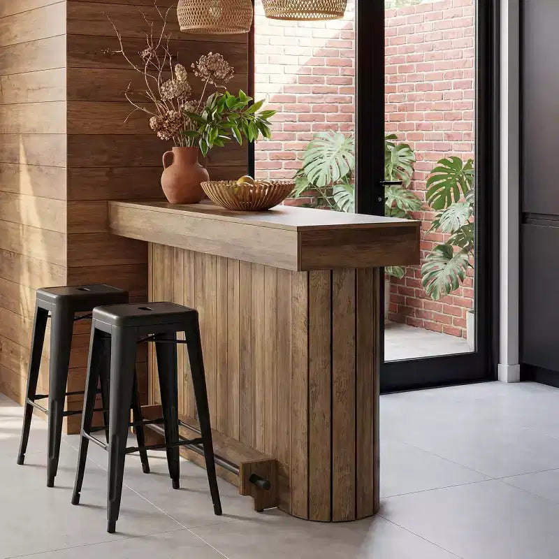Lantine Bartisch, 63 Zoll große hölzerne Hausbar mit Metallfußstütze, Pubtisch mit Ablageregalen für Wohnzimmer, Bistro und Esszimmer (Braun)