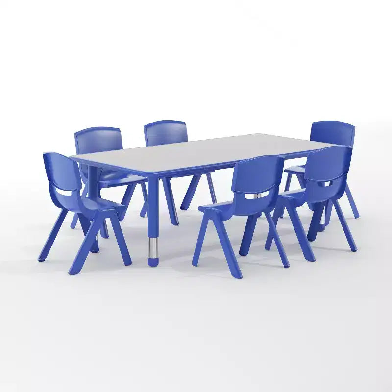Emma and Oliver rechthoekige kunststof activiteitentafelset van 23,625W x 47,25L met verstelbare hoogte en 6 stoelen