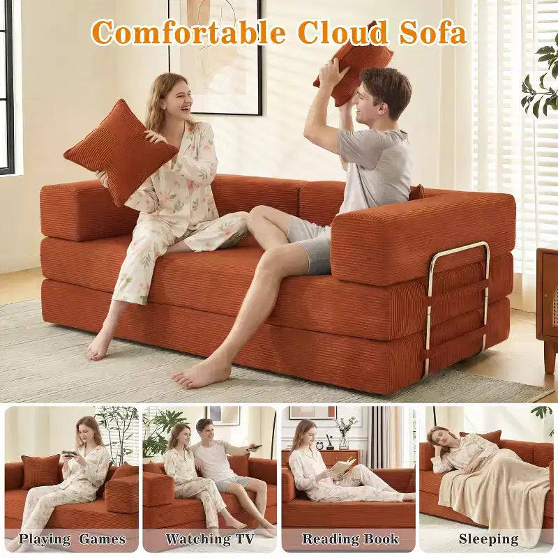 Dyonery 78 klappbares Schlafsofa, Cordbezug, Schlafcouch in King-Size-Größe für den Boden, 4-in-1-DIY-Kombination, modulares Sofa zum Ausklappen, bequem