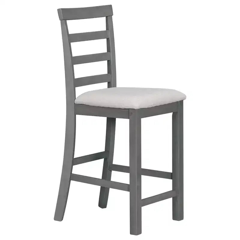 Ensemble de salle à manger de style maison de campagne 5 pièces, hauteur comptoir, avec chaises pour 4 personnes, table rectangulaire en bois avec étagères de rangement et compartiment pour bouteilles de vin