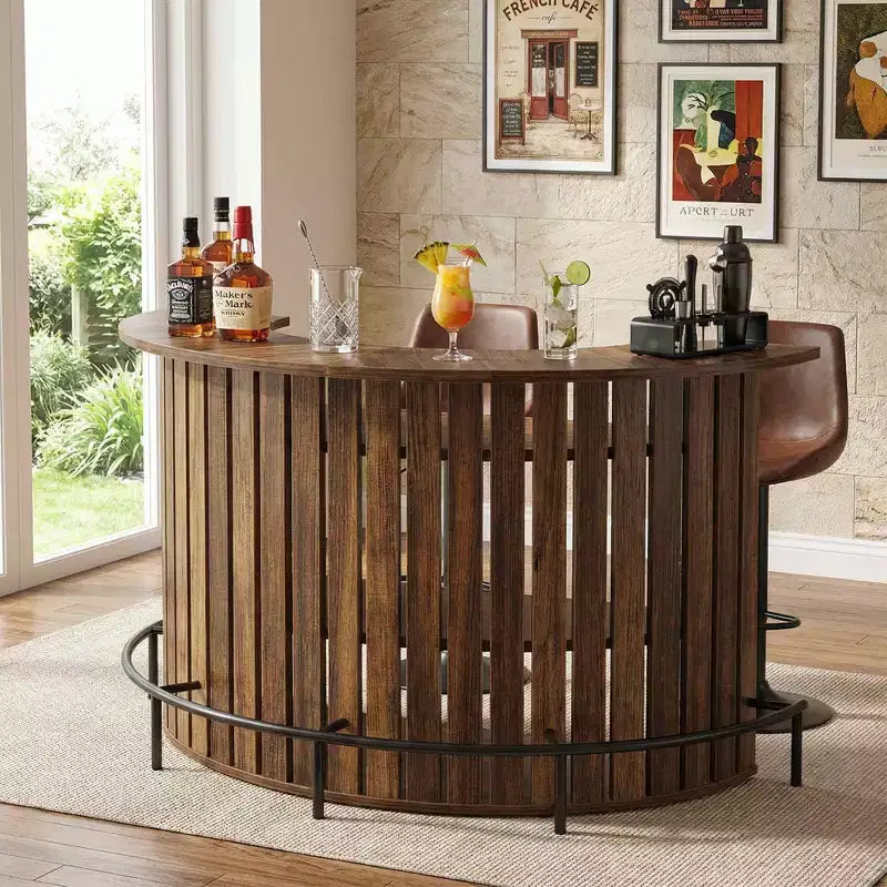 4-poziomowy mini bar w kształcie łuku, nowoczesna rustykalna szafka barowa do domu z podnóżkiem i konstrukcją z MDF