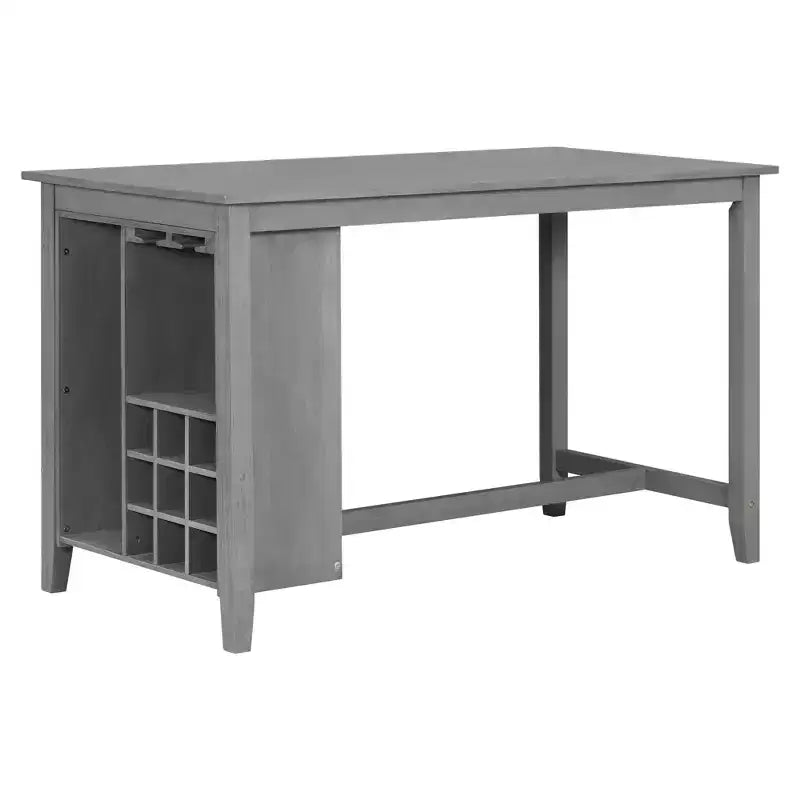Ensemble de salle à manger de style maison de campagne 5 pièces, hauteur comptoir, avec chaises pour 4 personnes, table rectangulaire en bois avec étagères de rangement et compartiment pour bouteilles de vin
