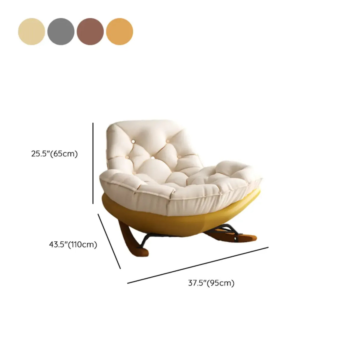 Sedia a dondolo imbottita in stile scandinavo con pouf opzionale