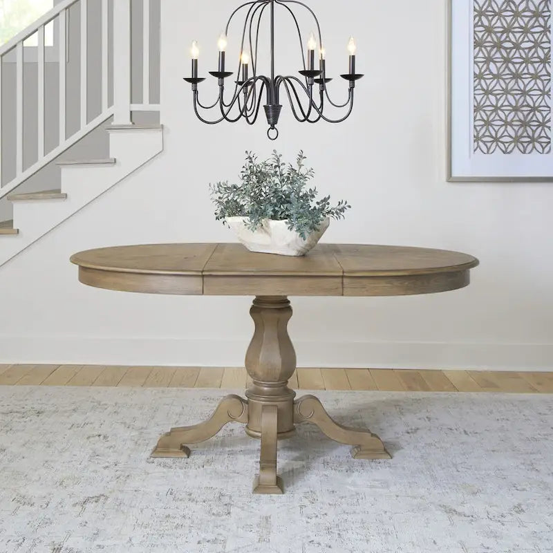 Tavolo da pranzo rotondo Magnolia Manor con base centrale e allunghe - 2 finiture