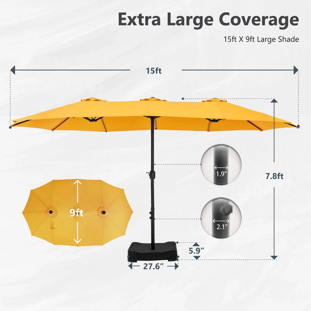 MAISON ARTS dubbele parasol voor terras, 15 ft, extra groot, tweepersoons, inclusief voet