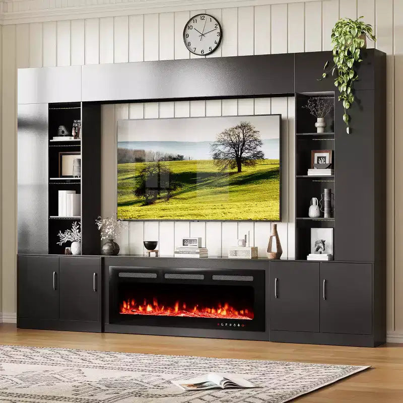 EROMMY 112Large Wall Unit Entertainment Center With Fireplace And LED Lights