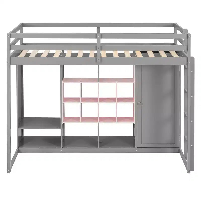 Letto a soppalco per bambini con armadio e mensole, struttura letto a soppalco in legno con mobile contenitore per bambini e ragazzi