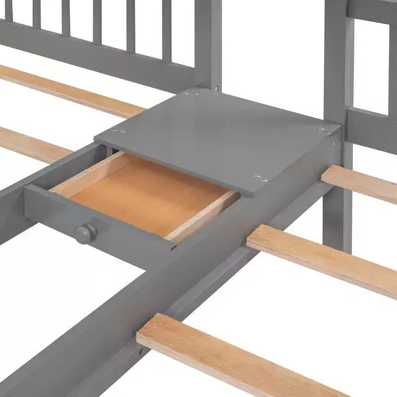 Whisen Full Over Twin & Twin Bunk Bed, Wood Triple Bunk Bed with Drawers and Guardrails