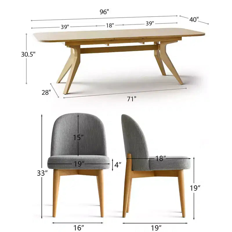 Ensemble de salle à manger 9 pièces pour 8 personnes, table extensible à piètement en tréteau avec chaises rembourrées à pieds en bois massif-Panipeachy