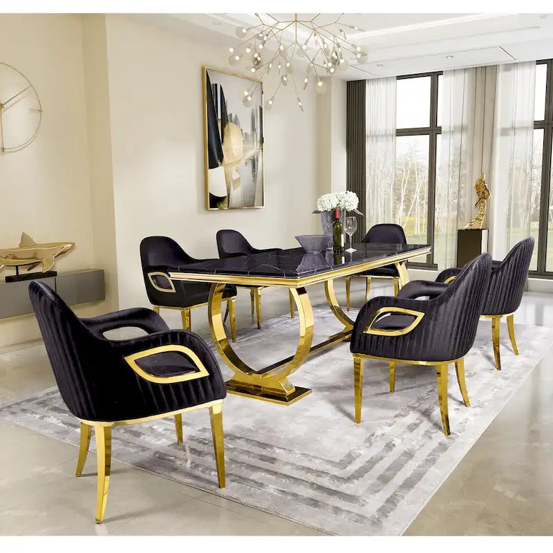 Tavolo da pranzo moderno con base a U in metallo in acciaio inossidabile