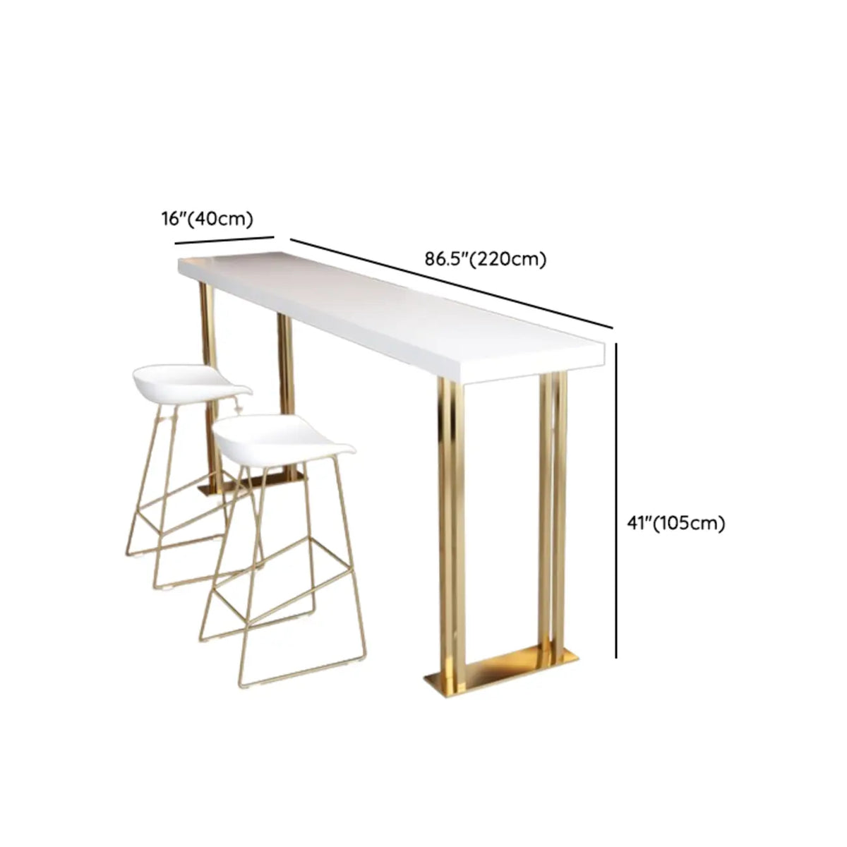 Table de bar rectangulaire luxueuse en bois avec piètement traîneau doré pour les repas