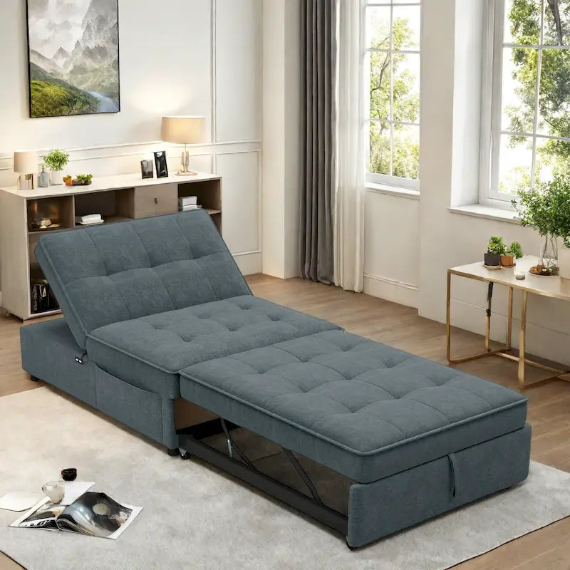 72.5 Linen 4-in-1 3-Seater Sleeper Sofa with 5-Level Adjustable Backrest And Storage Pocket