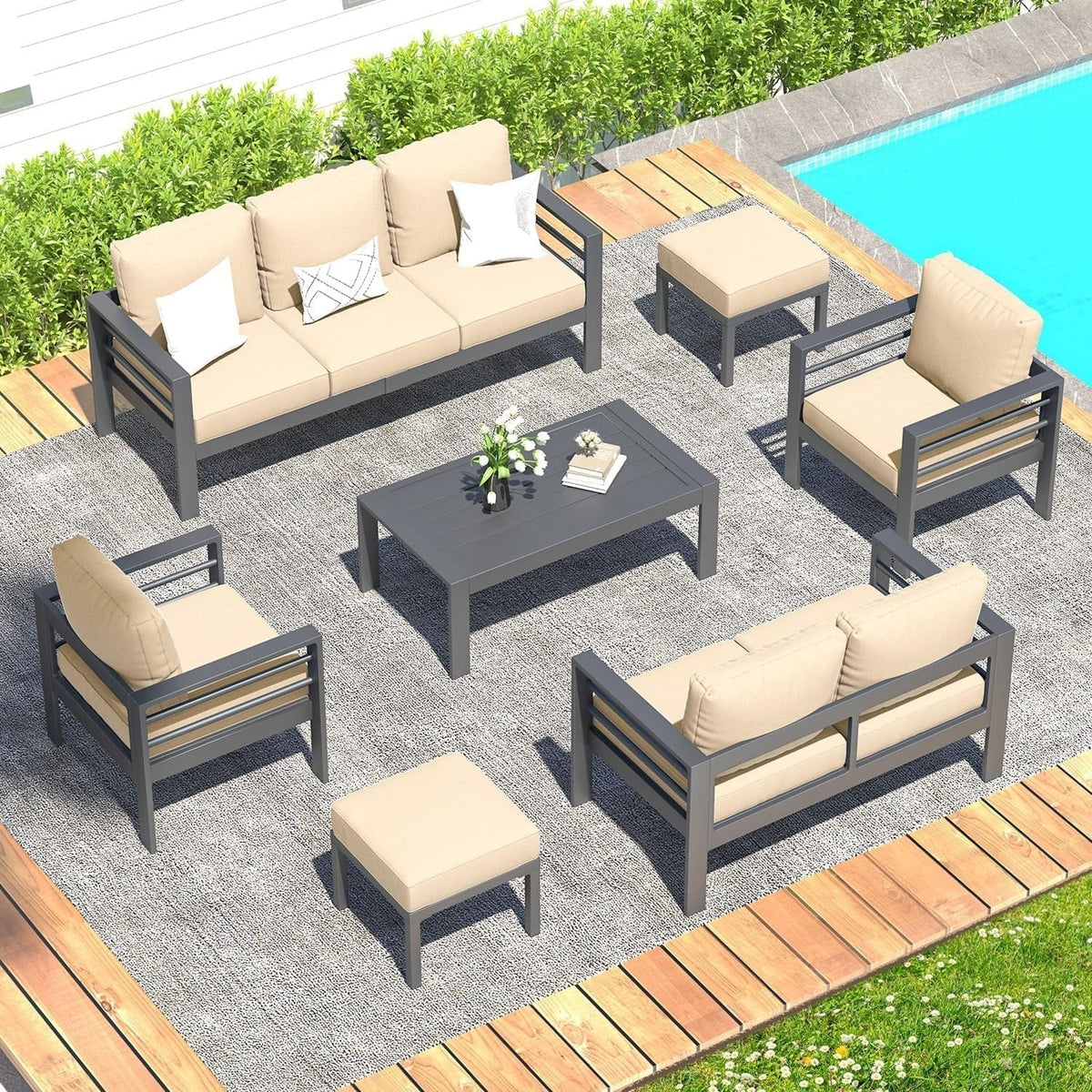 AECOJOY conjunto de muebles de aluminio para patio de 7 piezas, conjunto de exterior para conversar