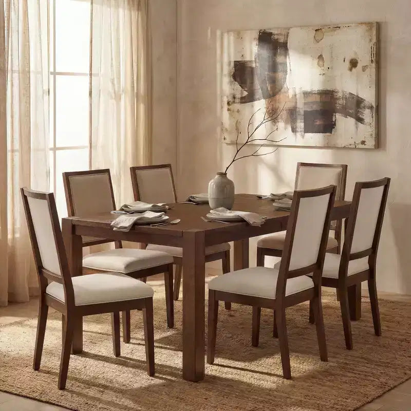 Ensemble de salle à manger moderne - table de 80 et 6 chaises rembourrées, structure en bois massif, capacité de la table de 400 lb, montage facile