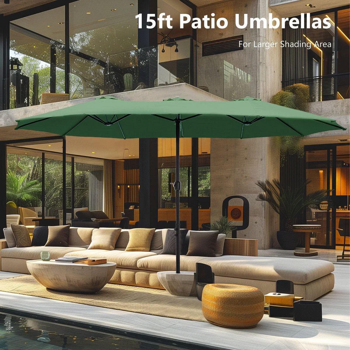 MAISON ARTS dubbele parasol voor terras, 15 ft, extra groot, tweepersoons, inclusief voet