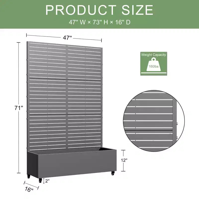 MAYEERTY plantenbak met trellis, ijzergrijs, lamellen, klassieke stijl, 72x35x16 inch, set van 3