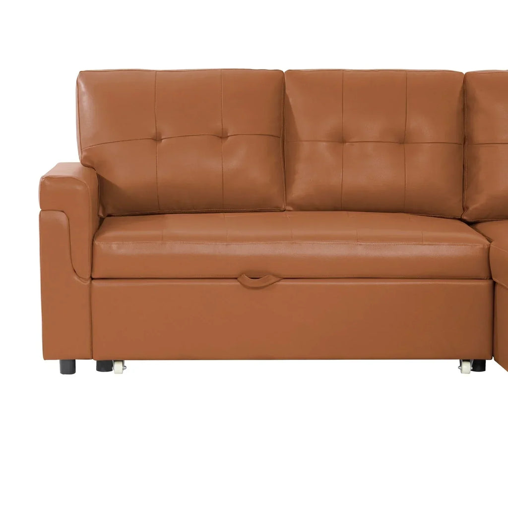 Divano componibile reversibile trasformabile con letto estraibile, chaise longue con contenitore nascosto e gambe resistenti
