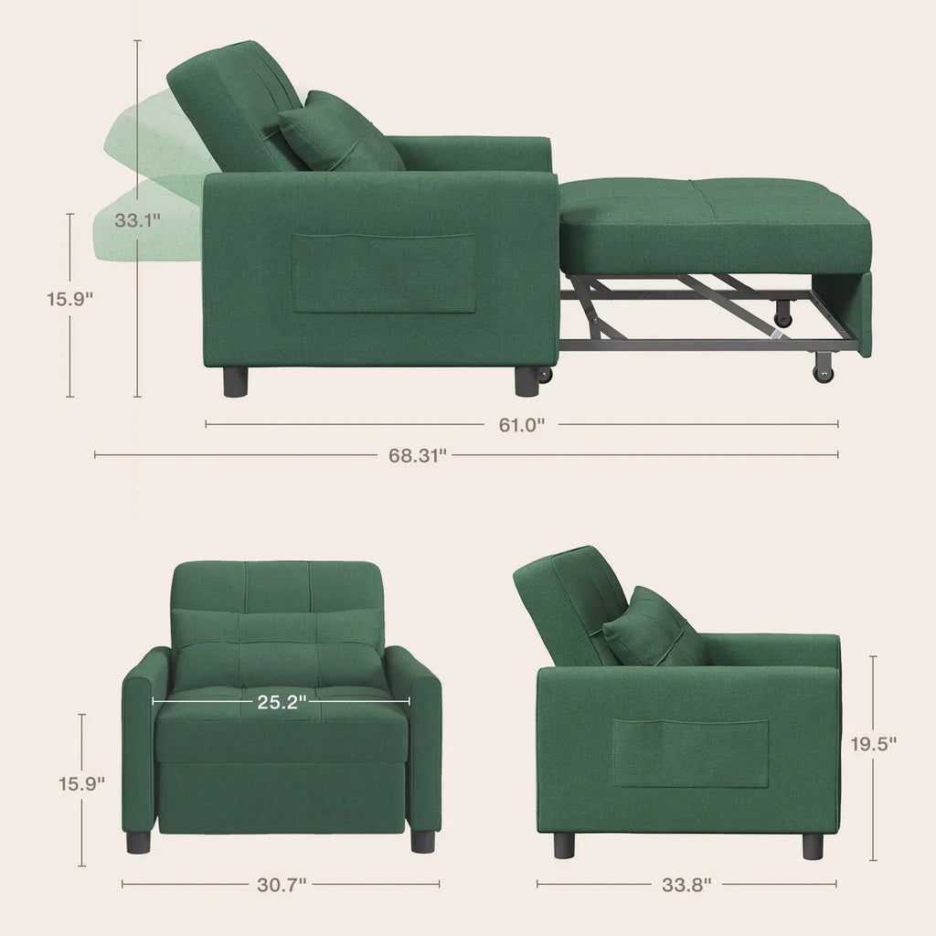 3-in-1-Schlafsofa mit verstellbarer Rückenlehne, ausziehbarer Sessel, umwandelbares Klappbett fürs Wohnzimmer