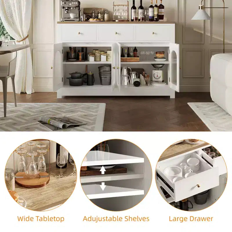 55 Inch Storage Cabinet Dining Narrow Buffet Sideboard Cabinet with 3 Drawers and 4 Doors for Kitchen, Dining Room, Living Room