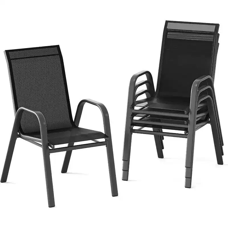 Sedie da patio, set di 4/6 sedie da pranzo impilabili per esterni, leggere e resistenti a tutte le condizioni atmosferiche, in textilene, con braccioli, per giardino e bordo piscina