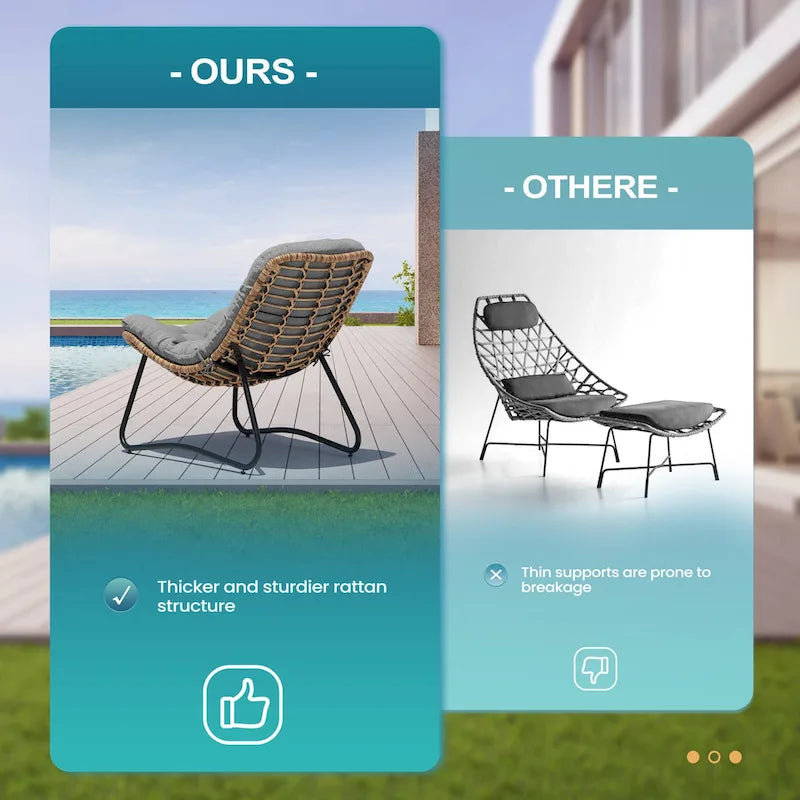 Papasanstoelen voor buiten met kussen, van PE-rattan, gezellige terrasstoelen met bijzettafel