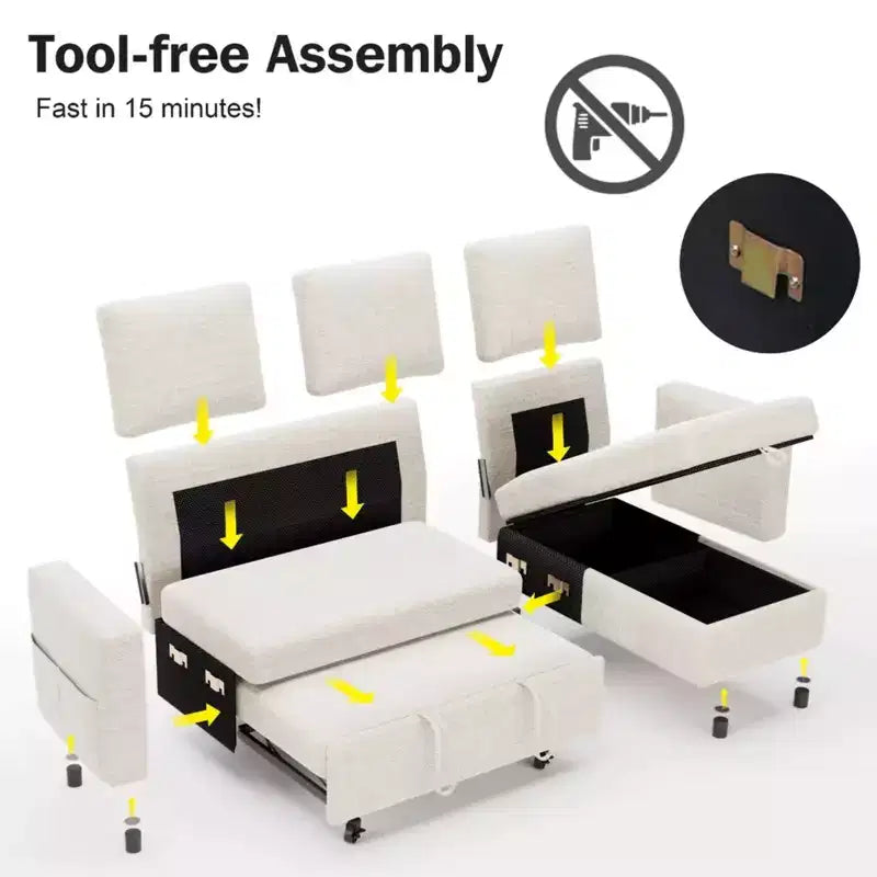 2-in-1-Ausziehsofa mit Stauraum und Ottomane, Chenille-Ecksofa mit USB-Anschlüssen für das Wohnzimmer